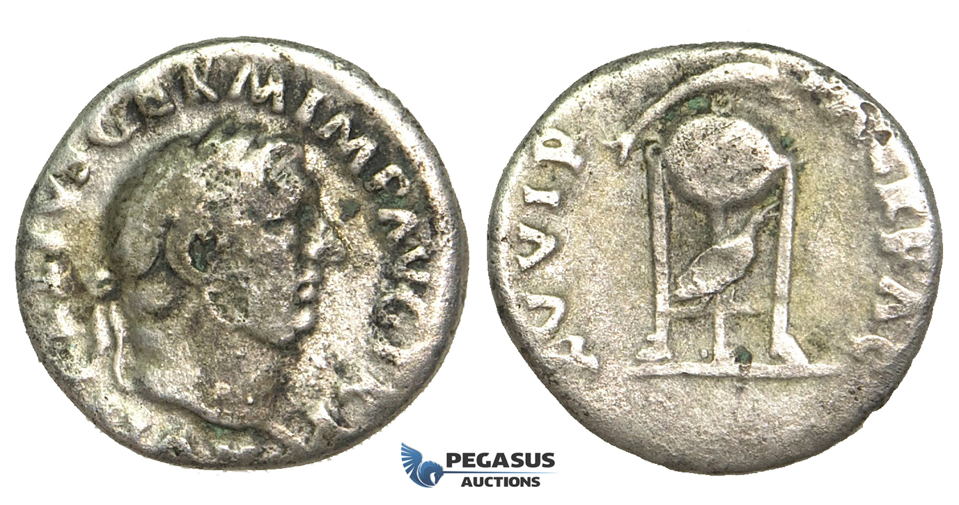 O65, Roman Empire, Vitellius (69 AD) AR Denarius (2.94g) Rome, Dolphin, Rare!