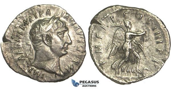 O69, Roman Empire, Trajan (98-117 AD) AR Denarius (2.77g) Struck 101/2 AD, Rome, Victory