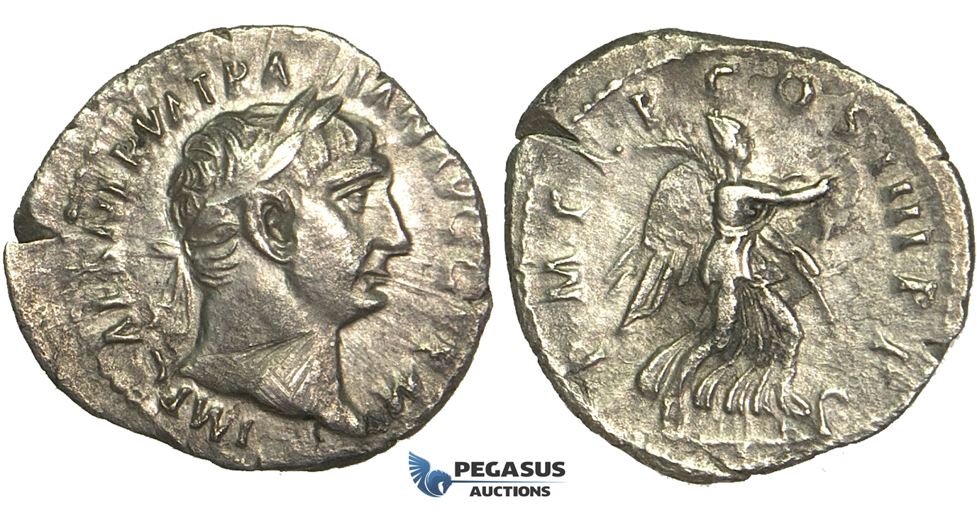 O69, Roman Empire, Trajan (98-117 AD) AR Denarius (2.77g) Struck 101/2 AD, Rome, Victory