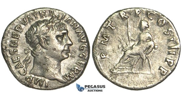 O70, Roman Empire, Trajan (98-117 AD) AR Denarius (2.76g) Struck 98-99 AD, Rome, Abundantia