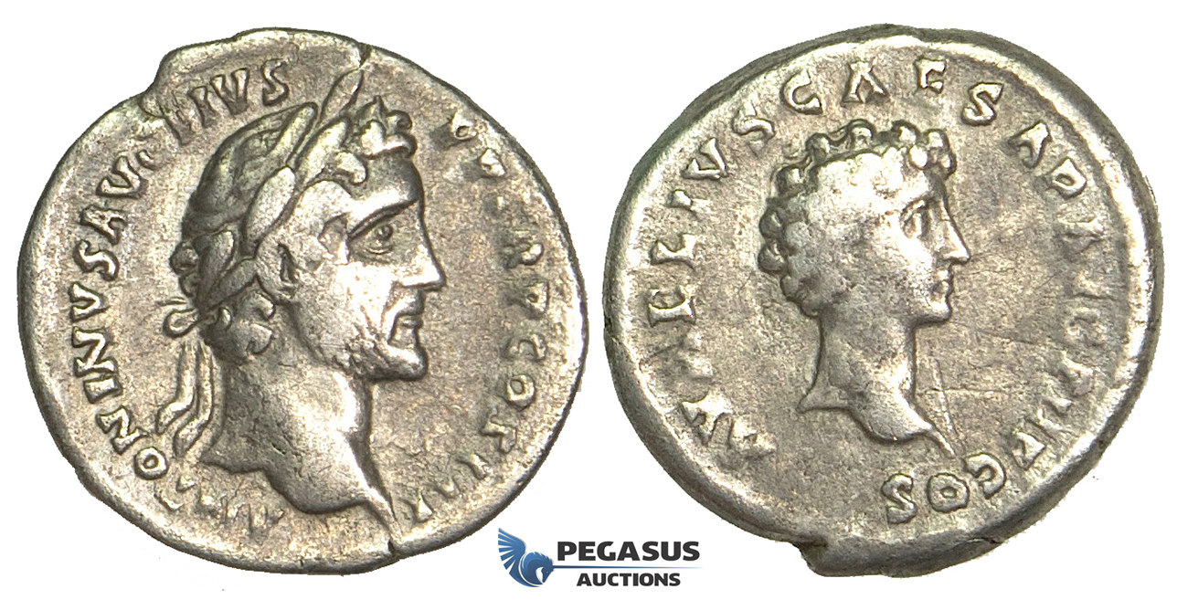 O73, Roman Empire, Antoninus Pius, with Marcus Aurelius as Caesar (138-161 AD) AR Denarius (3.29g) Struck 141-143 AD, Rome