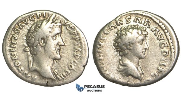 O74, Roman Empire, Antoninus Pius, with Marcus Aurelius as Caesar (138-161 AD) AR Denarius (3.20g) Struck 141-143 AD, Rome