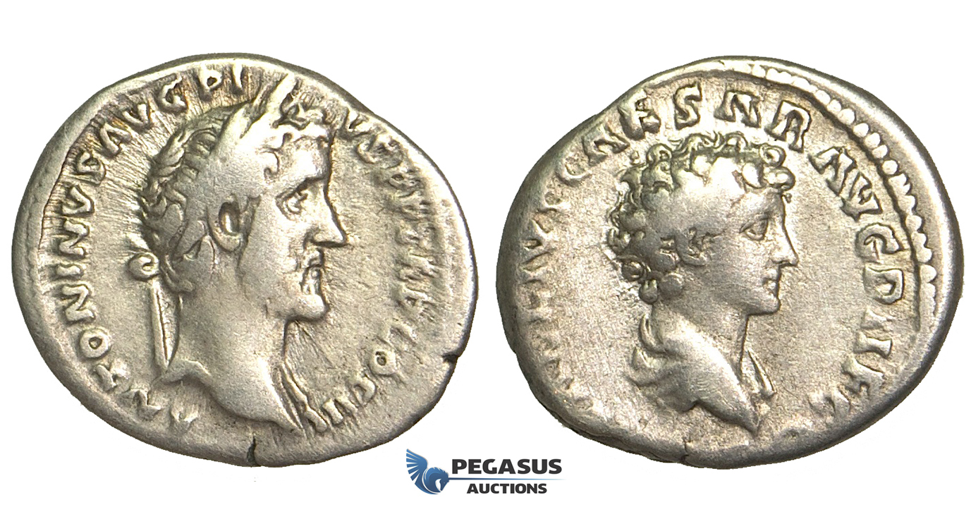 O74, Roman Empire, Antoninus Pius, with Marcus Aurelius as Caesar (138-161 AD) AR Denarius (3.20g) Struck 141-143 AD, Rome