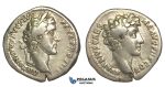 O75, Roman Empire, Antoninus Pius, with Marcus Aurelius as Caesar (138-161 AD) AR Denarius (3.06g) Struck 141 AD, Rome