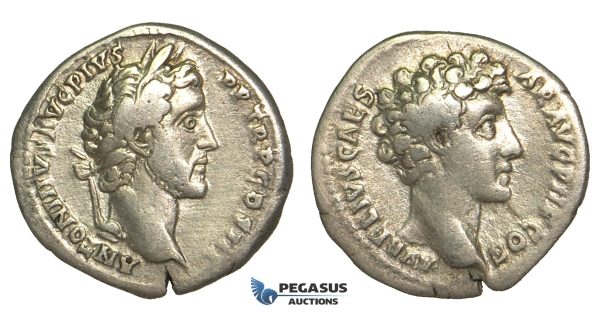 O75, Roman Empire, Antoninus Pius, with Marcus Aurelius as Caesar (138-161 AD) AR Denarius (3.06g) Struck 141 AD, Rome
