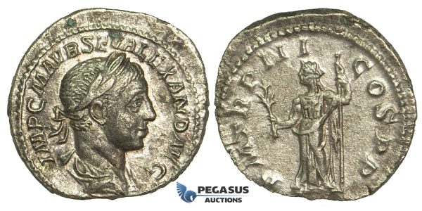O77, Roman Empire, Severus Alexander (222-235 AD) AR Denarius (2.87g) Struck 223 AD, Rome, Pax