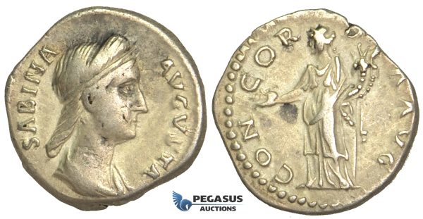 O78, Roman Empire, Sabina. Augusta (128-136/7. AD) AR Denarius (3.26g) Struck 134-136 AD, Rome, Concordia