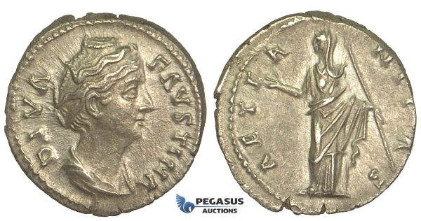 O79, Roman Empire, Diva Faustina Senior. (Died 140/1 AD) AR Denarius (3.16g) Struck 146-161 AD, Rome, Juno
