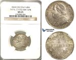 O85, Italy, Papal States, Pius IX, Lira 1866-R (XXI) Rome, Silver, NGC MS65 (Pop 1/2, No finer)