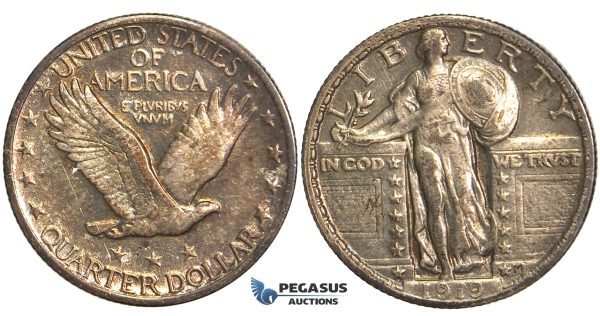O99, United States, Standing Liberty Quarter (25C) 1919, Silver, Dark Toning!