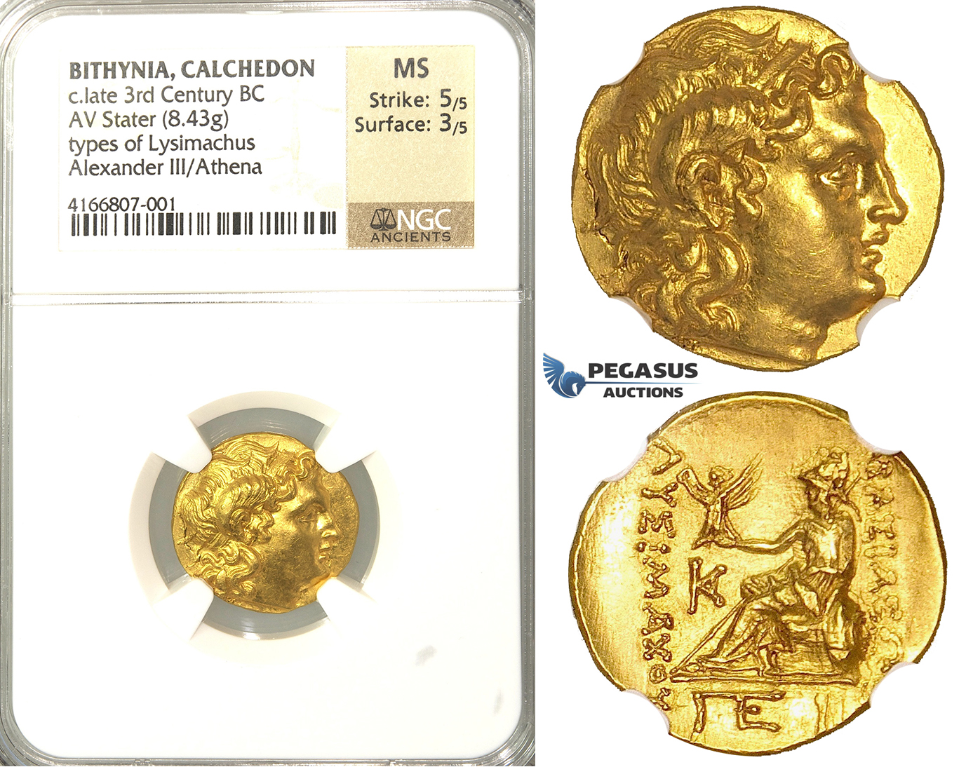 P01, Black Sea Region, Bithynia, Type of Lysimachus (323-281 BC) AV Stater (8.43g) Gold, Calchedon, NGC MS, Very rare so nice!