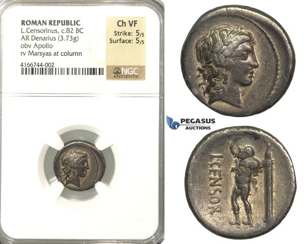 P03, Roman Republic, L. Censorinus (c. 82 BC) AR Denarius (3.73g) Rome, Marsya, NGC Ch VF