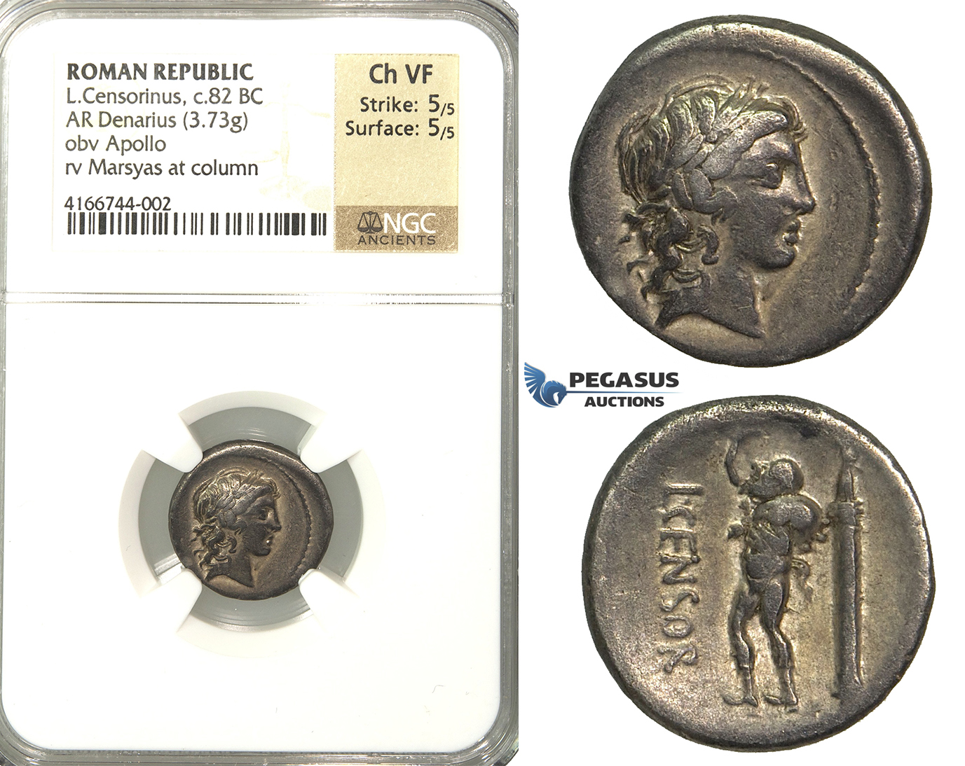 P03, Roman Republic, L. Censorinus (c. 82 BC) AR Denarius (3.73g) Rome, Marsya, NGC Ch VF