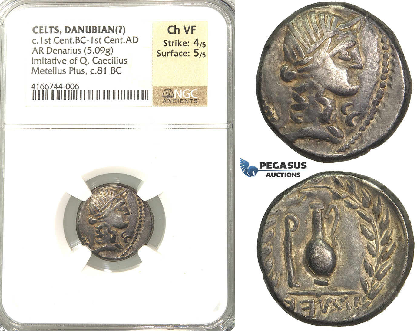 P07, Geto-Dacians?, AR Denarius, Barbaric Imitation of Metellus (5.09g) Dark Patina, NGC Ch VF