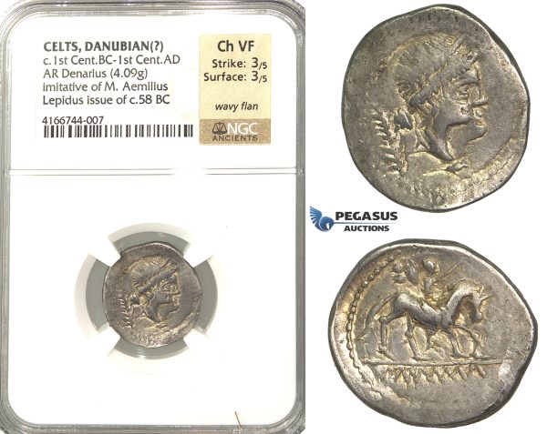 P08, Geto-Dacians?, AR Denarius, Barbaric Imitation of Lepidus (4.09g) Fine Patina, NGC Ch VF