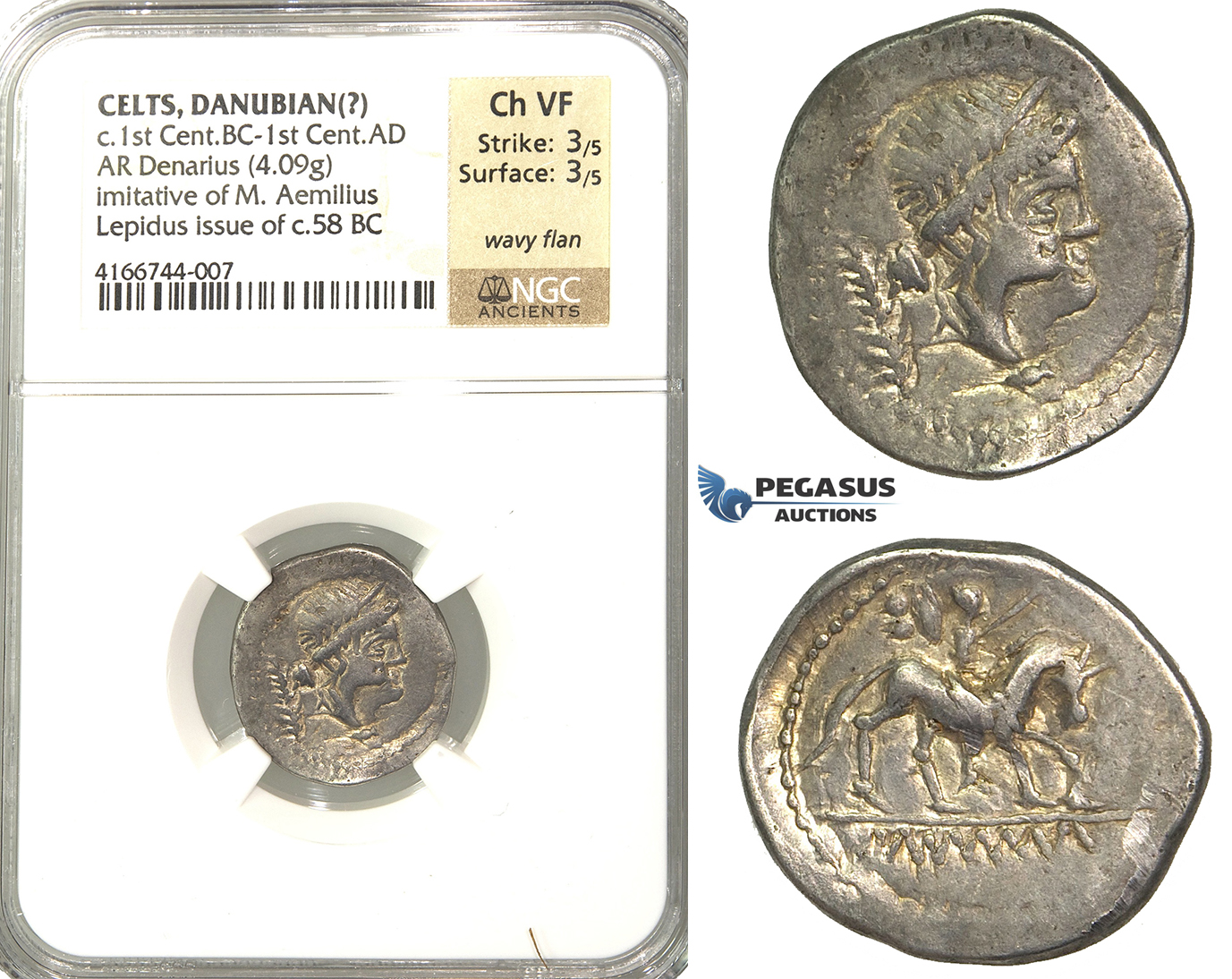 P08, Geto-Dacians?, AR Denarius, Barbaric Imitation of Lepidus (4.09g) Fine Patina, NGC Ch VF