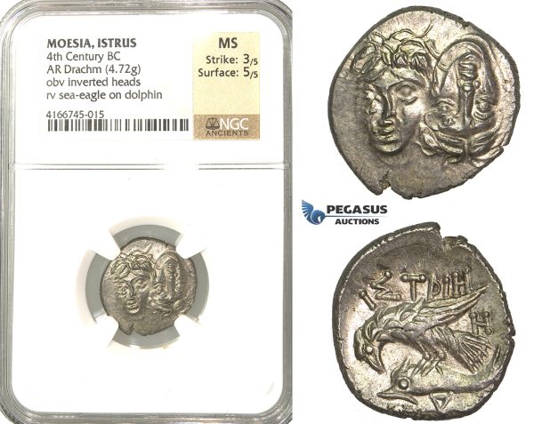 P48, Thrace (Moesia Inferior) Istros (ap. 400-350 BC) AR Stater (4.72g) Sea Eagle/Dolphin, NGC MS