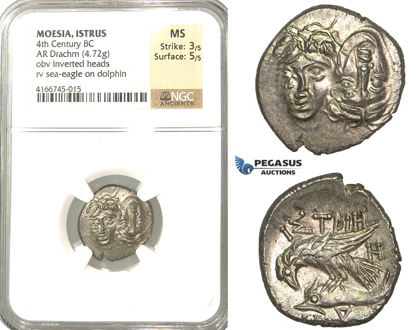 P48, Thrace (Moesia Inferior) Istros (ap. 400-350 BC) AR Stater (4.72g) Sea Eagle/Dolphin, NGC MS