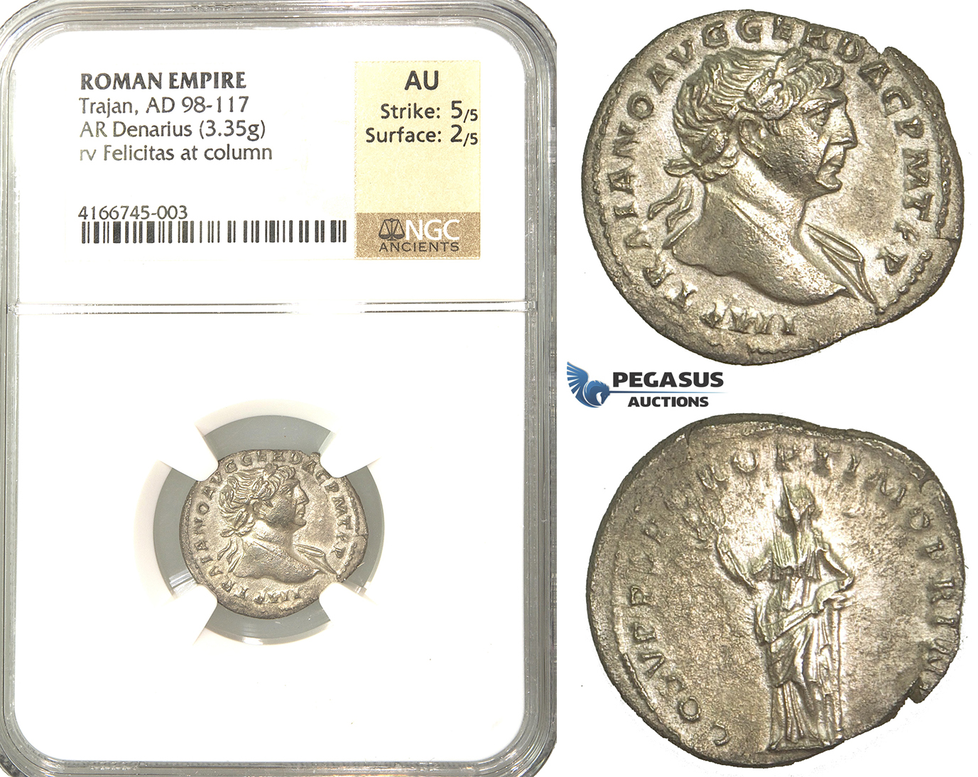 P51, Roman Empire, Trajan (98-117 AD) AR Denarius (3.35g) Rome, 108-110 AD, Felicitas, NGC AU