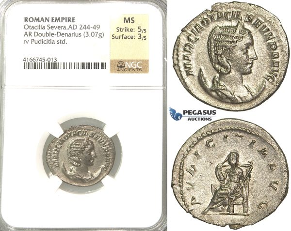 P61, Roman Empire, Otacilia Severa, Augusta (244-249 AD) AR Double Denarius (3.07g) Rome, Pudicitia, NGC MS