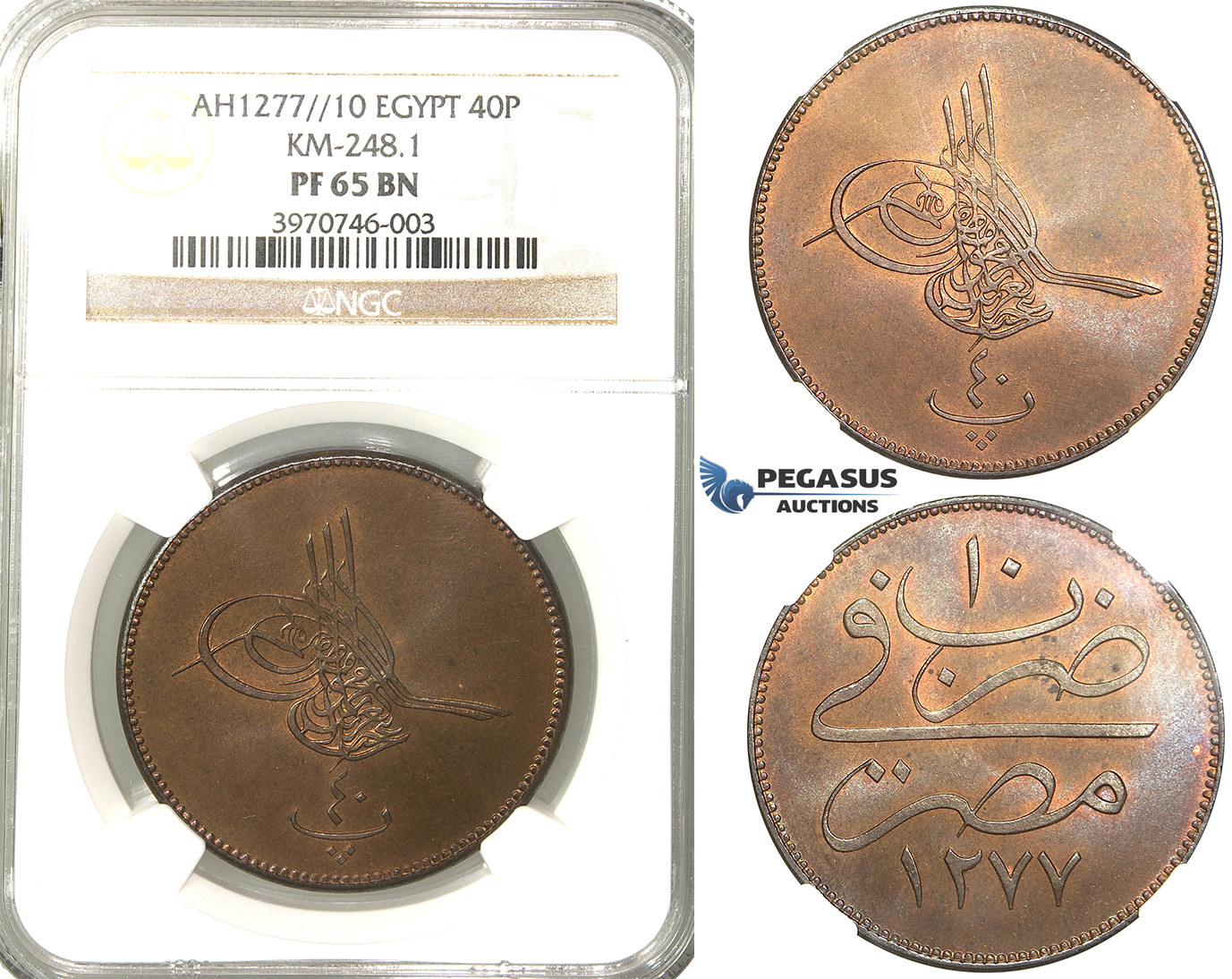 P65, Ottoman Empire, Egypt, Abdülaziz, 40 Para AH1277/10, Misr, NGC PF65BN (Pop 1/1, No finer)