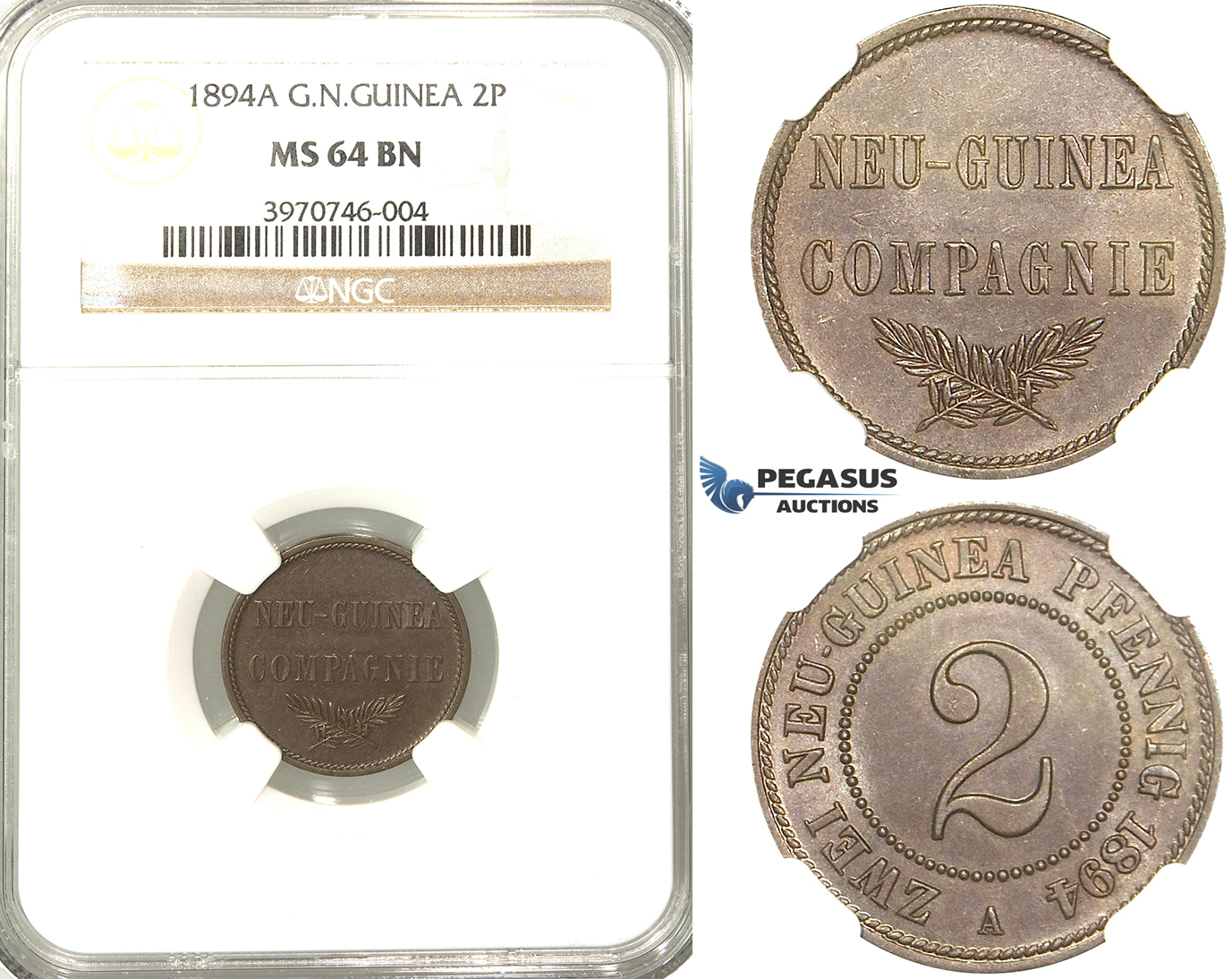 P66, German New Guinea, 2 Pfennig 1894-A, Berlin, NGC MS64BN