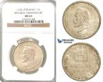 P76, Lithuania, Republic Anniversary, 10 Litu 1938, Silver, NGC MS63