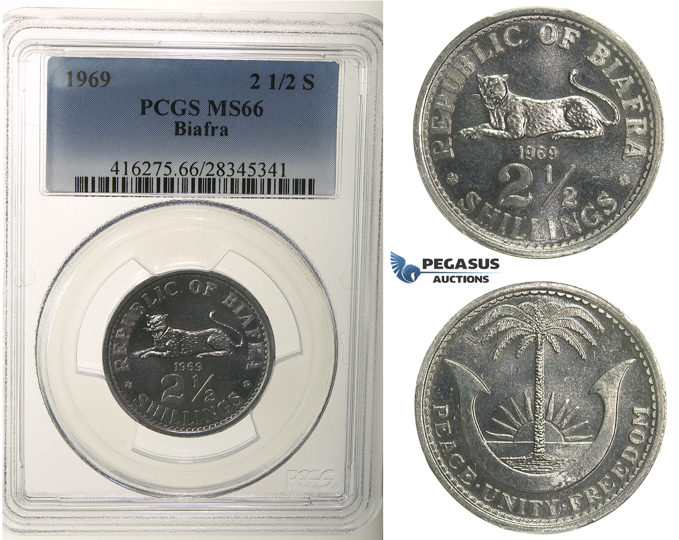R104, Biafra, 2 1/2 Shillings 1969, PCGS MS66