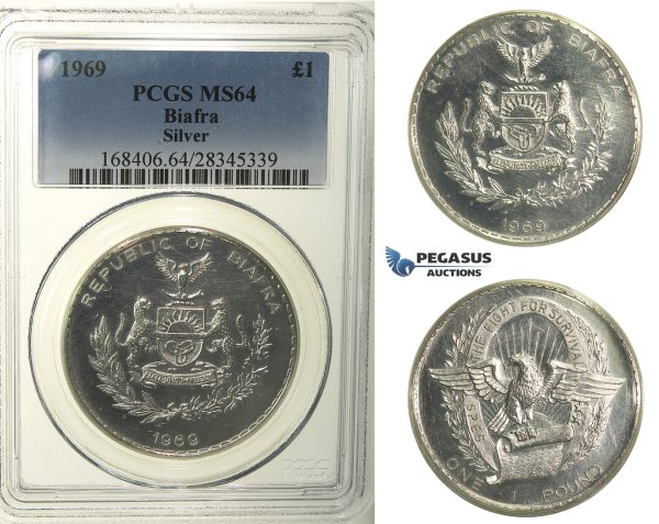 R106, Biafra, Pound 1969, Silver, PCGS MS64