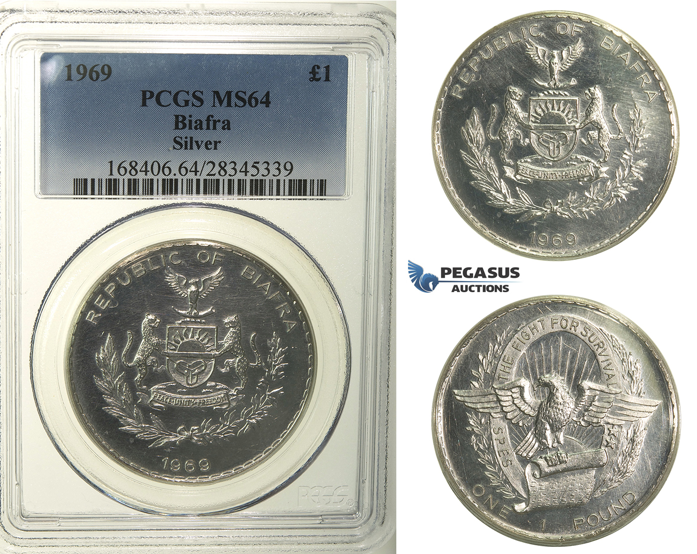 R106, Biafra, Pound 1969, Silver, PCGS MS64
