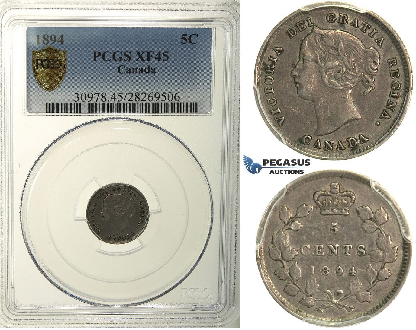 R108, Canada, Victoria, 5 Cents 1894, Silver, PCGS XF45