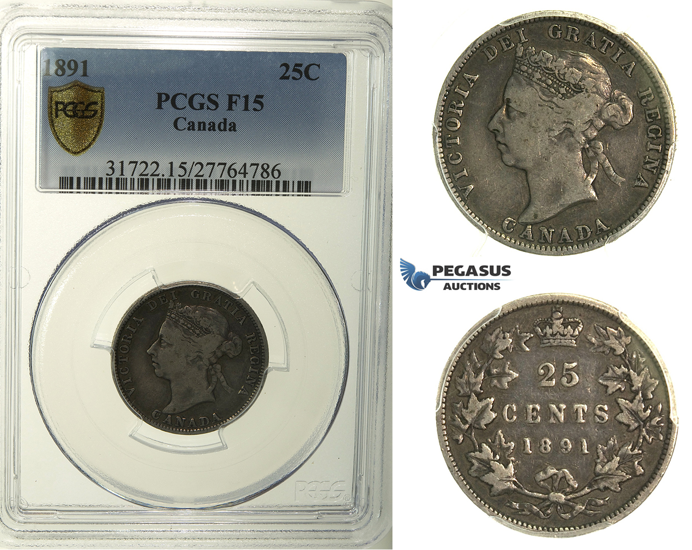 R111, Canada, Victoria, 25 Cents 1891, Silver, PCGS F15