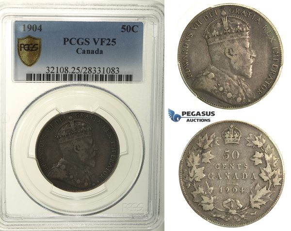 R113, Canada, Edward VII, 50 Cents 1904, Silver, PCGS VF25