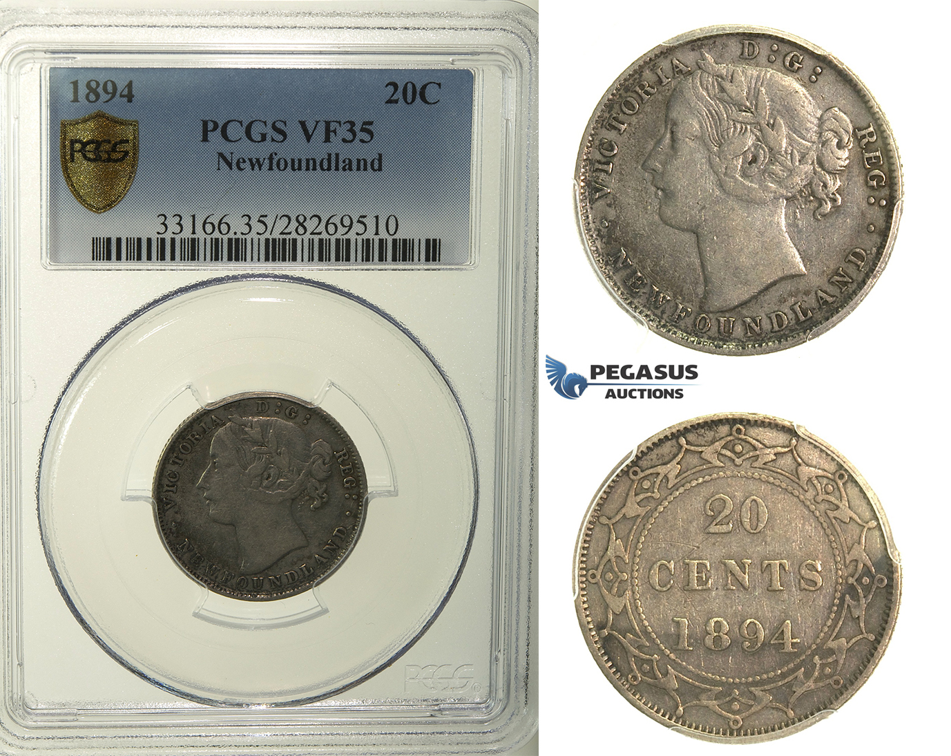 R120, Canada, Newfoundland, Victoria, 20 Cents 1894, Silver, PCGS VF35