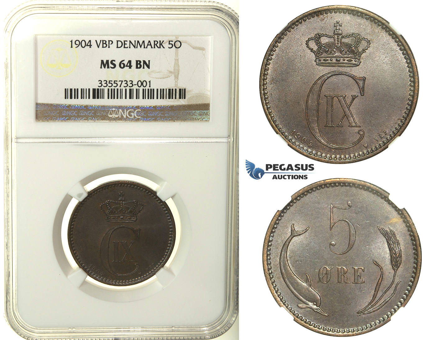R126, Denmark, Christian IX, 5 Øre 1904-VBP, Copenhagen, NGC MS64BN