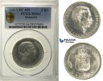 R131, Denmark, Christian X, 2 Kroner 1916-VBP, Copenhagen, Silver, PCGS MS64