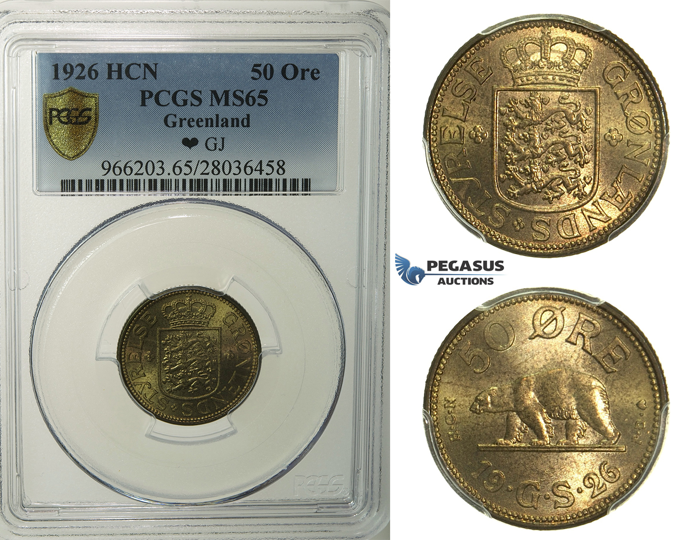 R145, Greenland, 50 Øre 1926-HCN, PCGS MS65