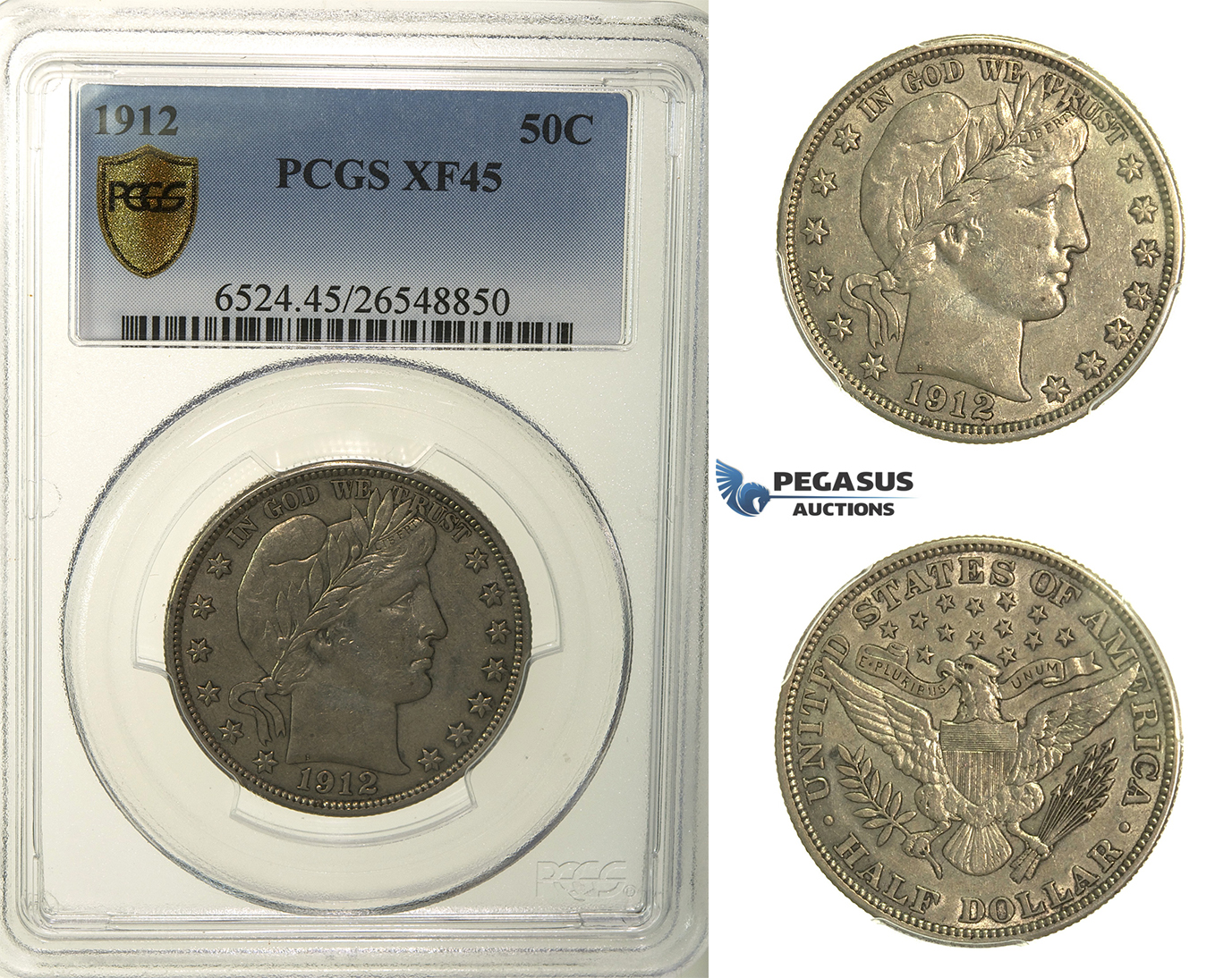 R172, United States, Barber 50 Cents (Half Dollar) 1912, Silver, PCGS XF45