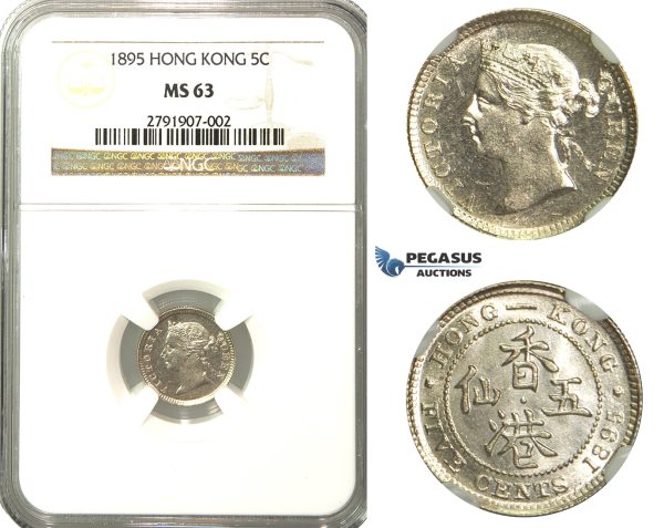 R173, Hong Kong, Victoria, 5 Cents 1895, Silver, NGC MS63