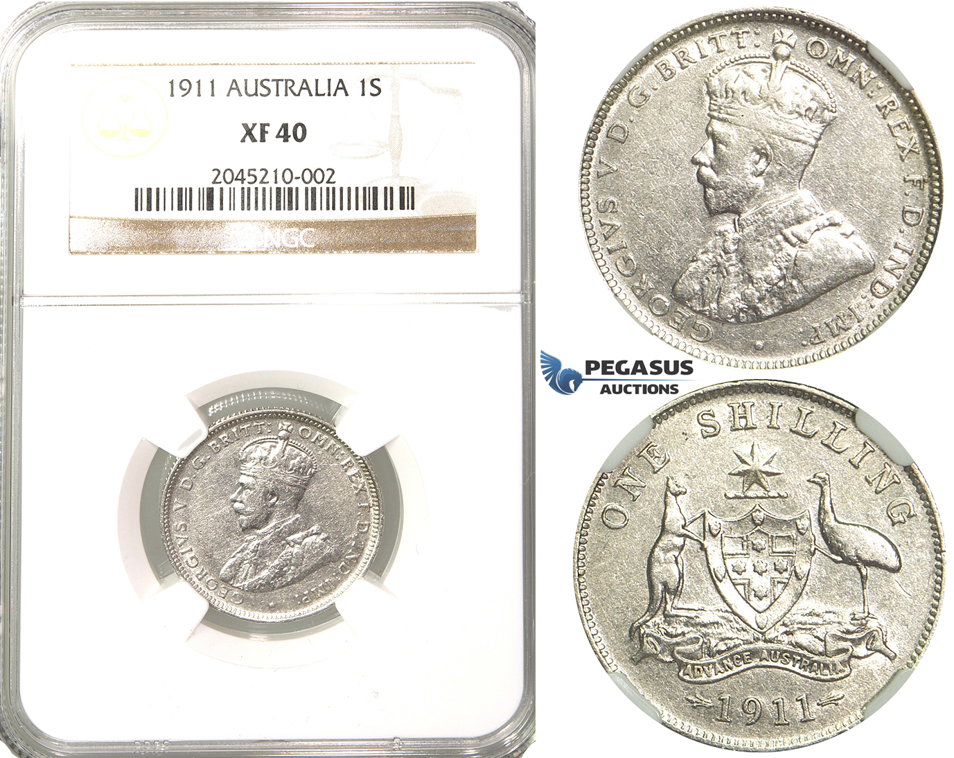 R202, Australia, George V, Shilling 1911, Silver, NGC XF40