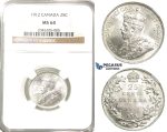 R204, Canada, George V, 25 Cents 1912, Silver, NGC MS64 Rare!