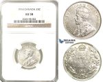 R205, Canada, George V, 25 Cents 1914, Silver, NGC AU58