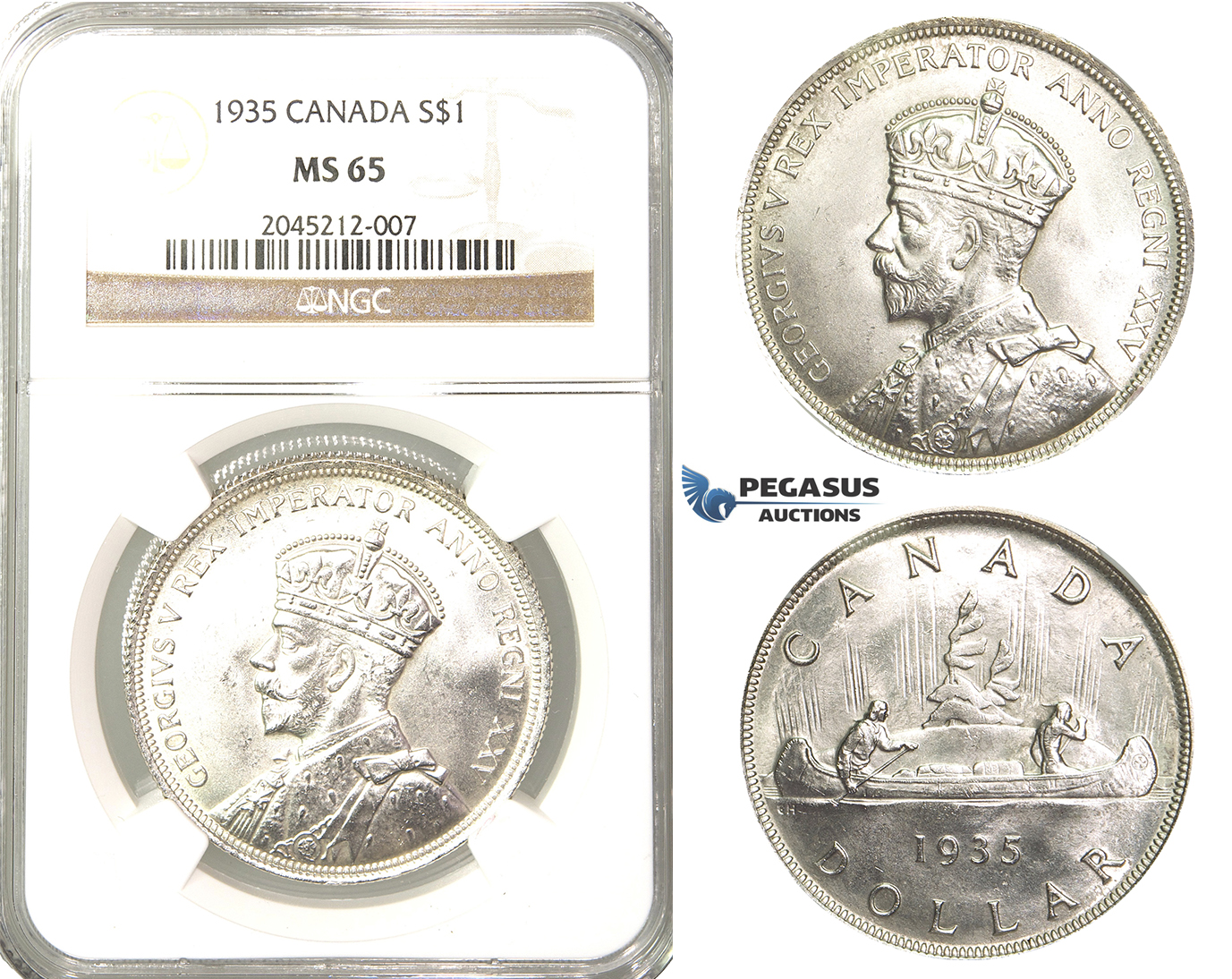 R206, Canada, George V, Dollar 1935, Silver, NGC MS65 Fully frosted!