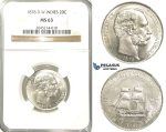 R213, Danish West Indies, Christian IX, 20 Cents 1878, Silver, NGC MS63