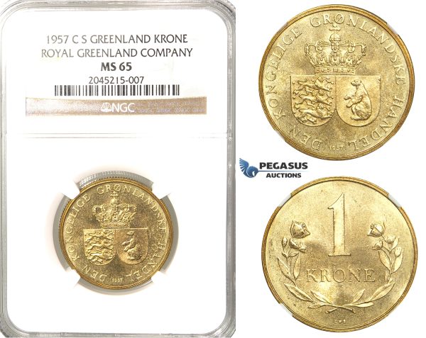 R221, Greenland, 1 Krone 1957 C-S, Copenhagen, NGC MS65