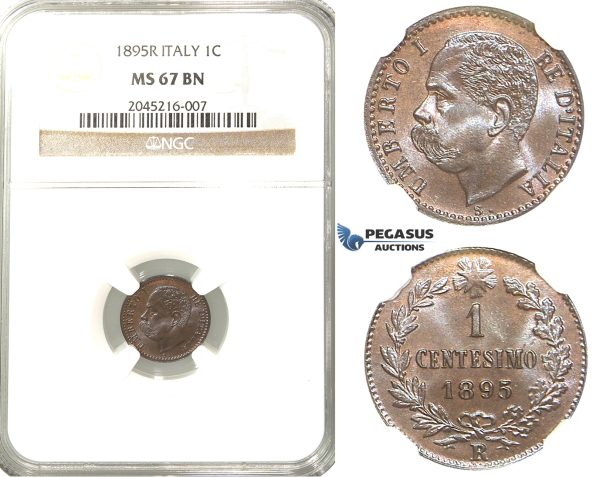 R222, Italy, Umberto I, Centesimo 1895-R, Rome, NGC MS67BN (Pop 1/1, Finest)