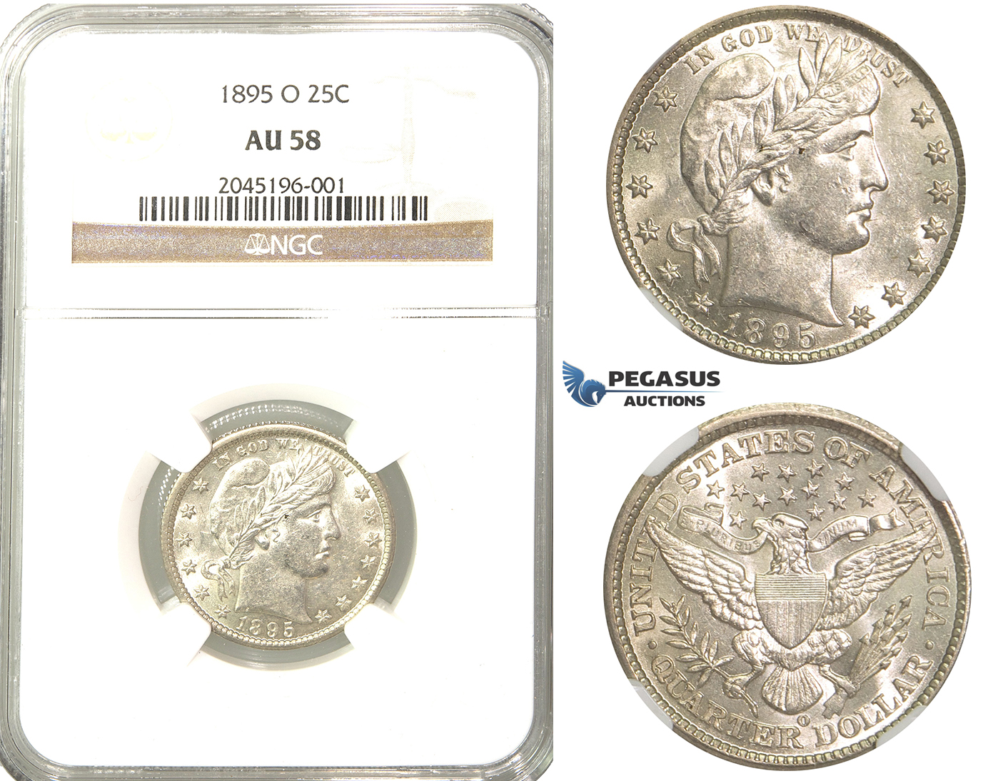 R232, United States, Barber Quarter (25C.) 1895-O, New Orleans, Silver, NGC AU58
