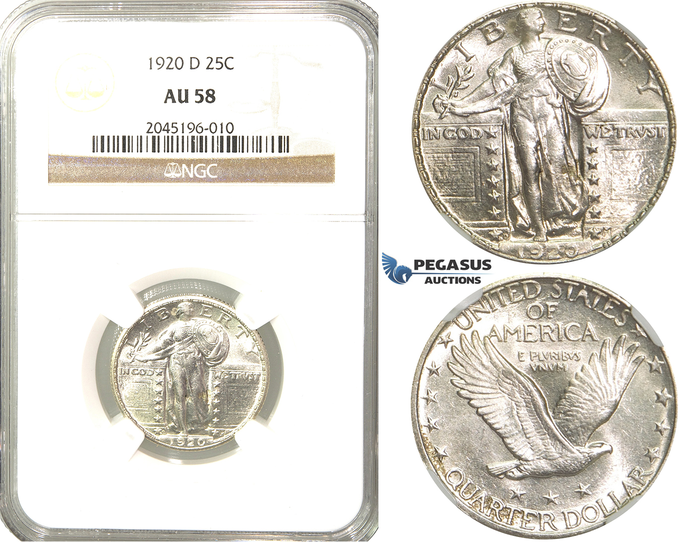 R233, United States, Standing Liberty Quarter (25C.) 1920-D, Denver, Silver, NGC AU58