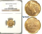 R301, Newfoundland, Victoria, 2 Dollars 1888, Gold, NGC AU58