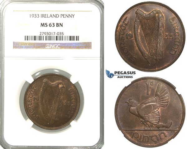 R308, Ireland, Penny 1933, NGC MS63BN